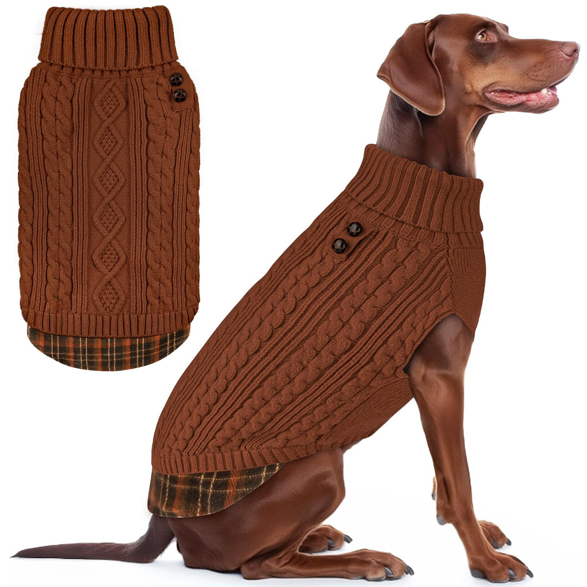 Dog Sweater for Medium Large Dogs Turtleneck Thick Knit Pullover (XX-Large (35-60lbs) / 9# Brown)