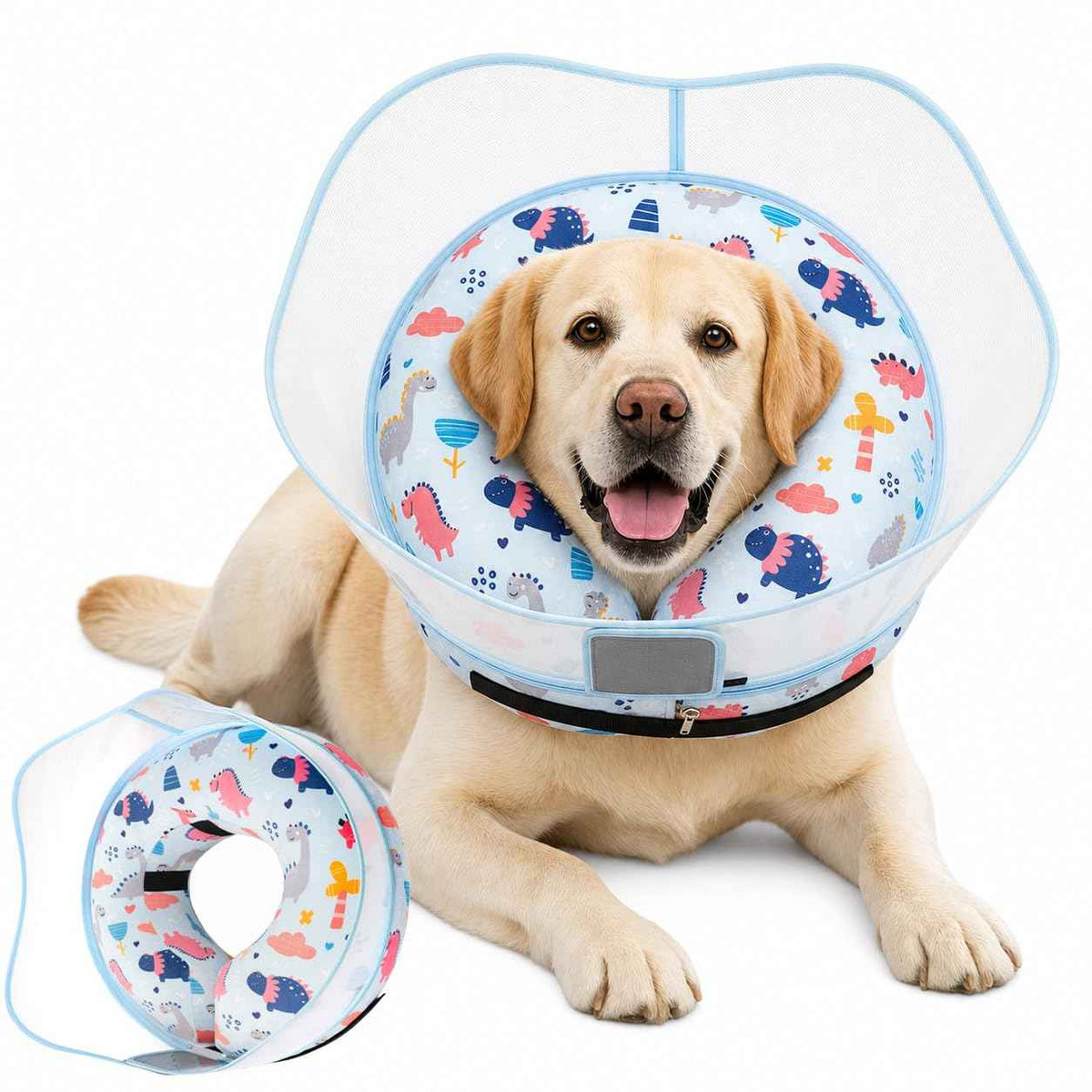 Inflatable Dog Cone Collar for Large Medium Small Dogs (Dinosaur / Large)
