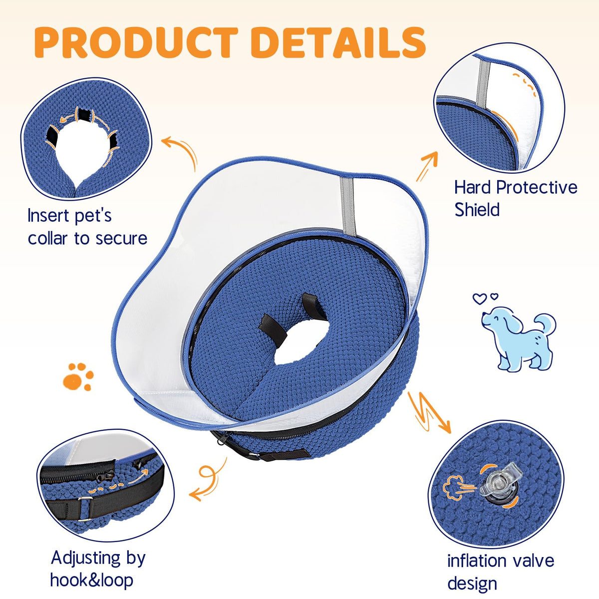 Raised Inflatable Dog Cone Alternative Collars for After Surgery (Navy / XXL(Neck 18.5"-23.5"))