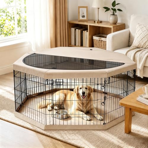 Foldable Metal Dog Exercise Pen (Tan / 24''H)