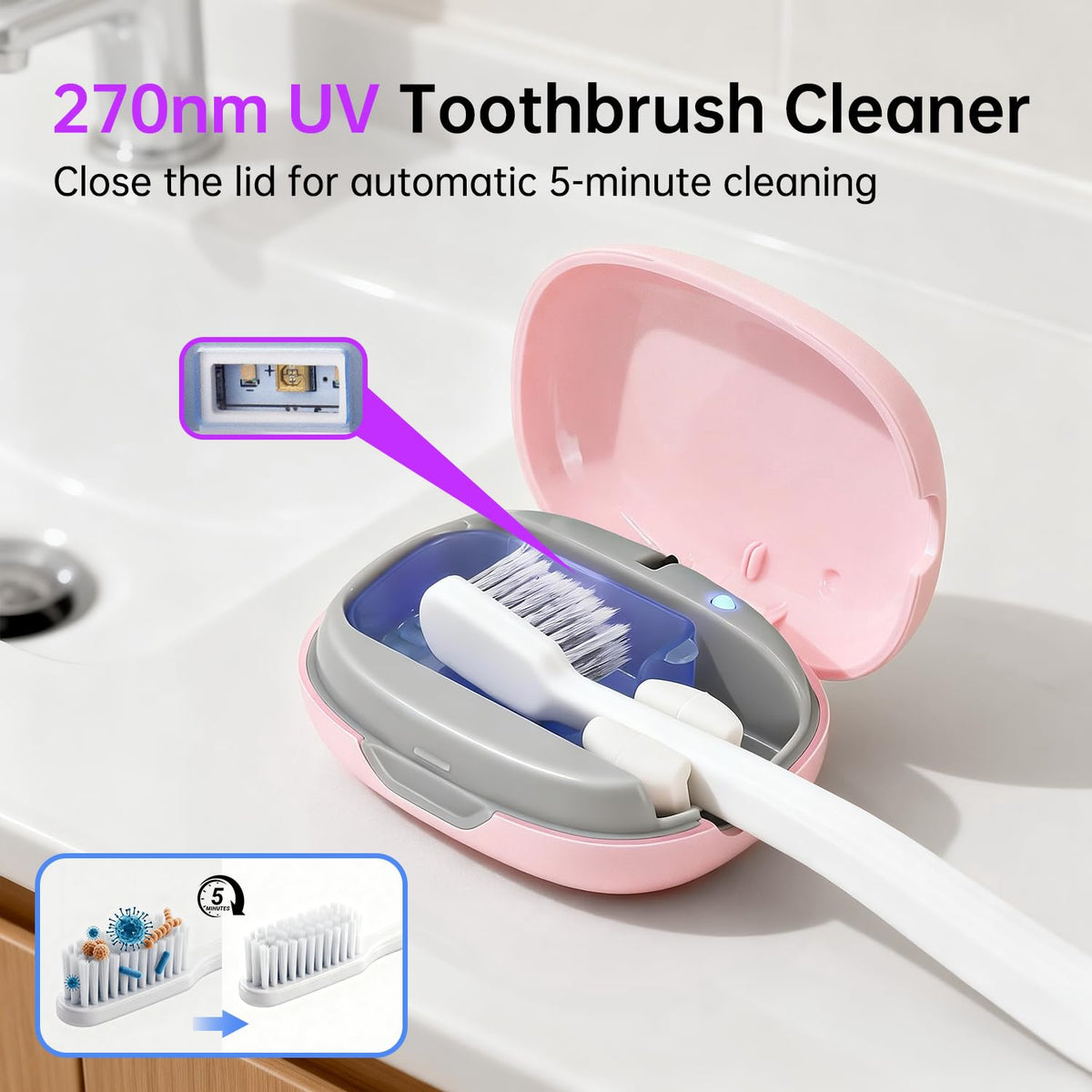 UV Toothbrush Sanitizer Holder (Pink)
