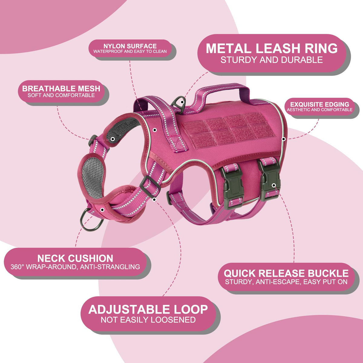 Dog Harness Medium Sized Dog (Pink / M(Neck:17-23",Chest:22-32"),35-50 lbs)