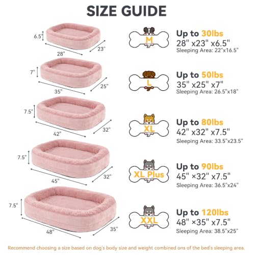 Orthopedic Dog Bed for Large Dogs (Pink / 35"l X 25"w X 7.0"th)