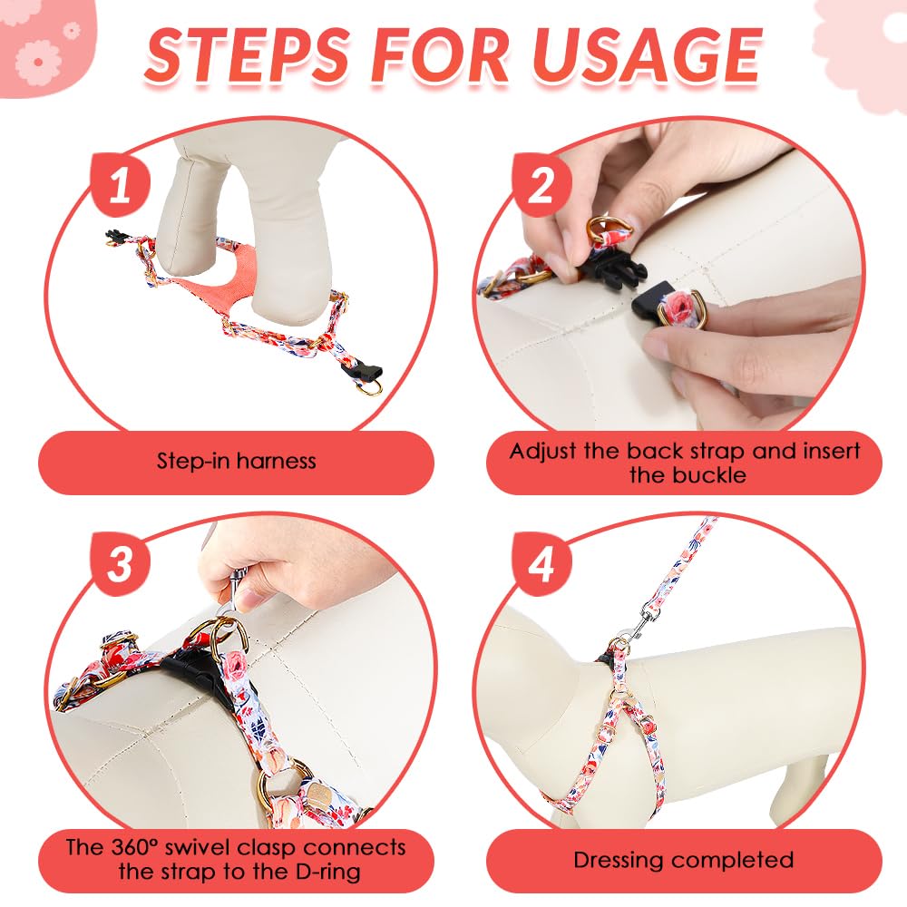 No Pull Dog Harness with Leash for Small Medium Dogs (Medium(18-31lb) / Flower)