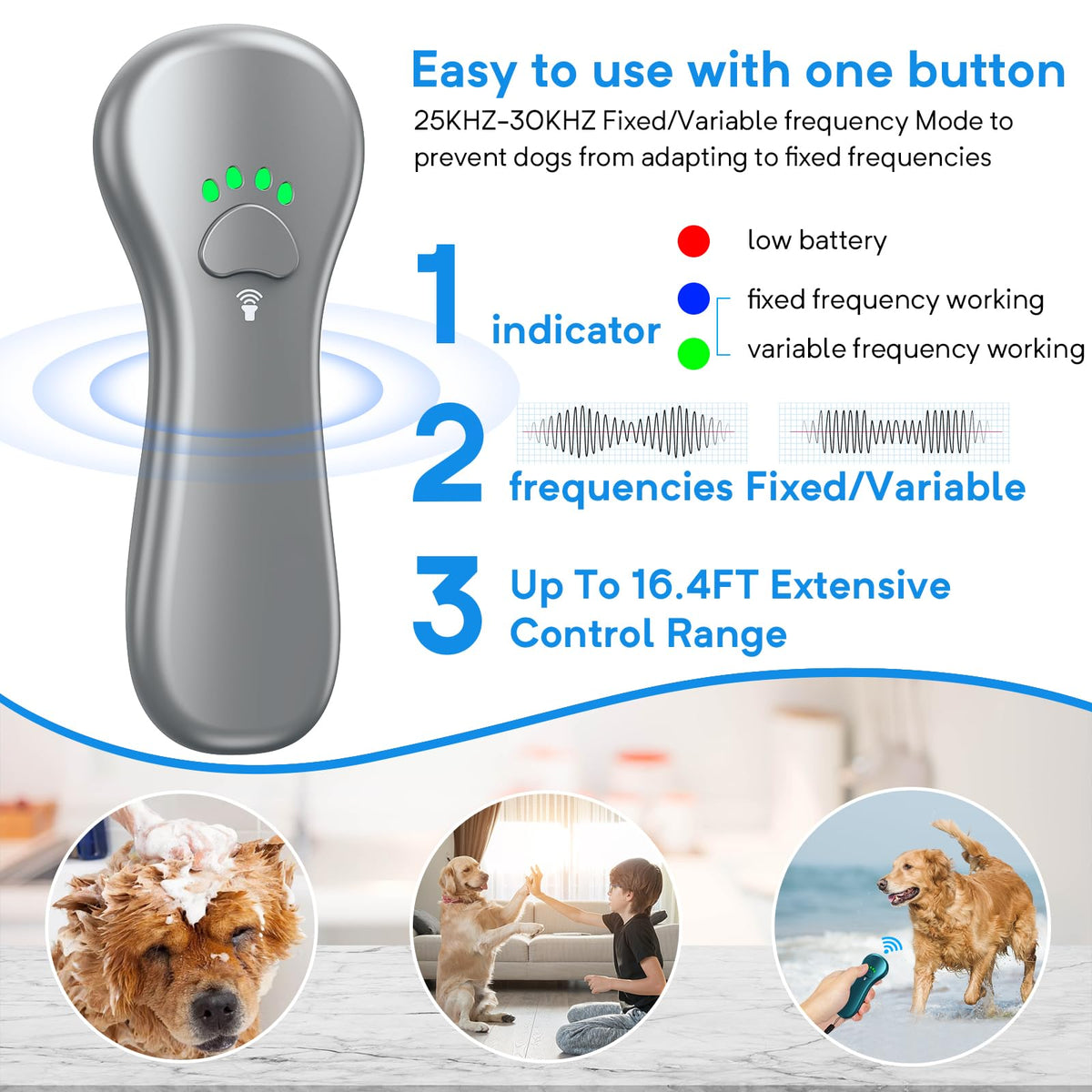 Anti Barking Device Dog Barking Control Devices Rechargeable Ultrasonic Dog Bark Deterrent up to 16.4 Ft Effective Control Range Safe for Human & Dogs Portable Indoor & Outdoor Grey (Grey)