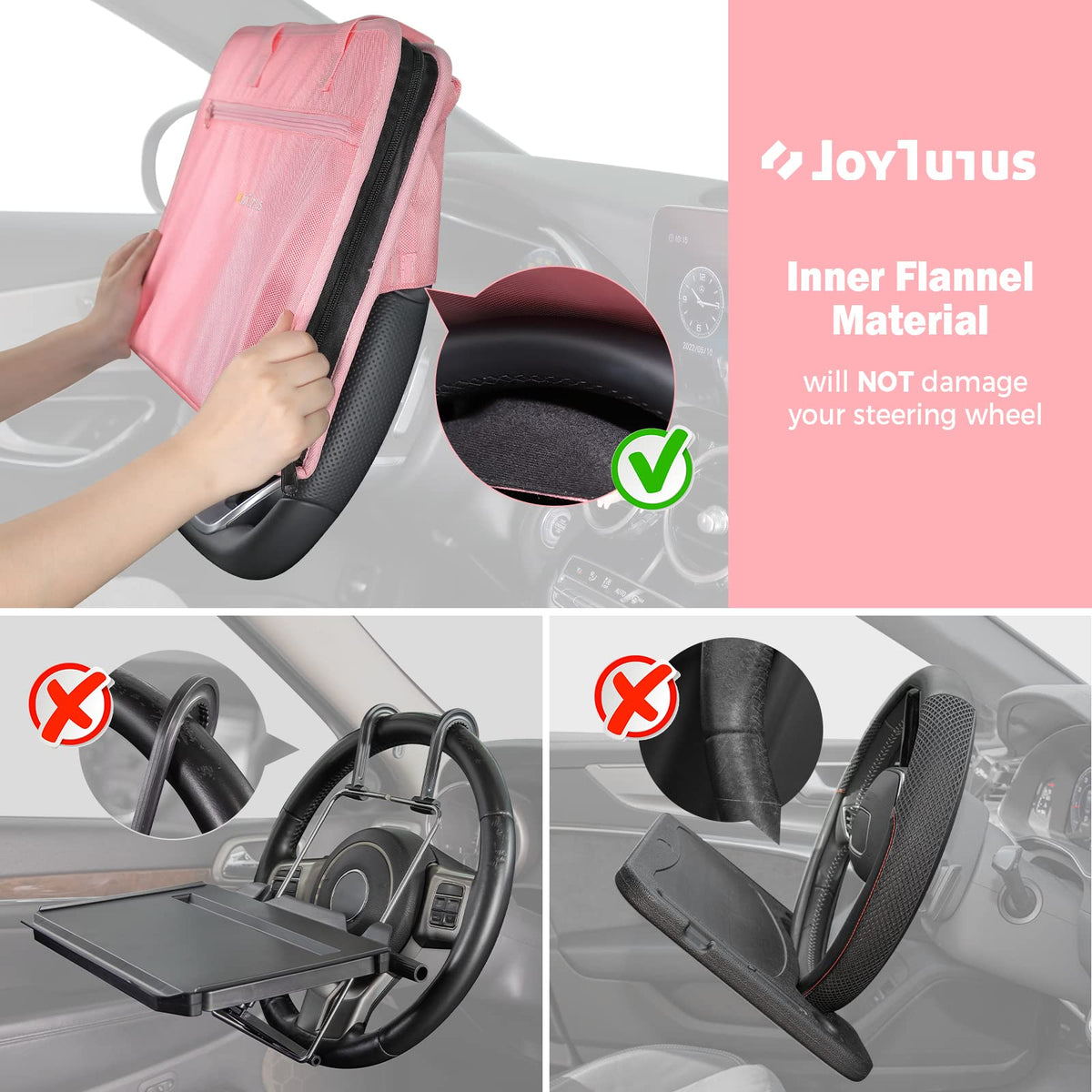 Steering Wheel Tray Car Desk for Parked Work Lunch Use (Pink / Large)