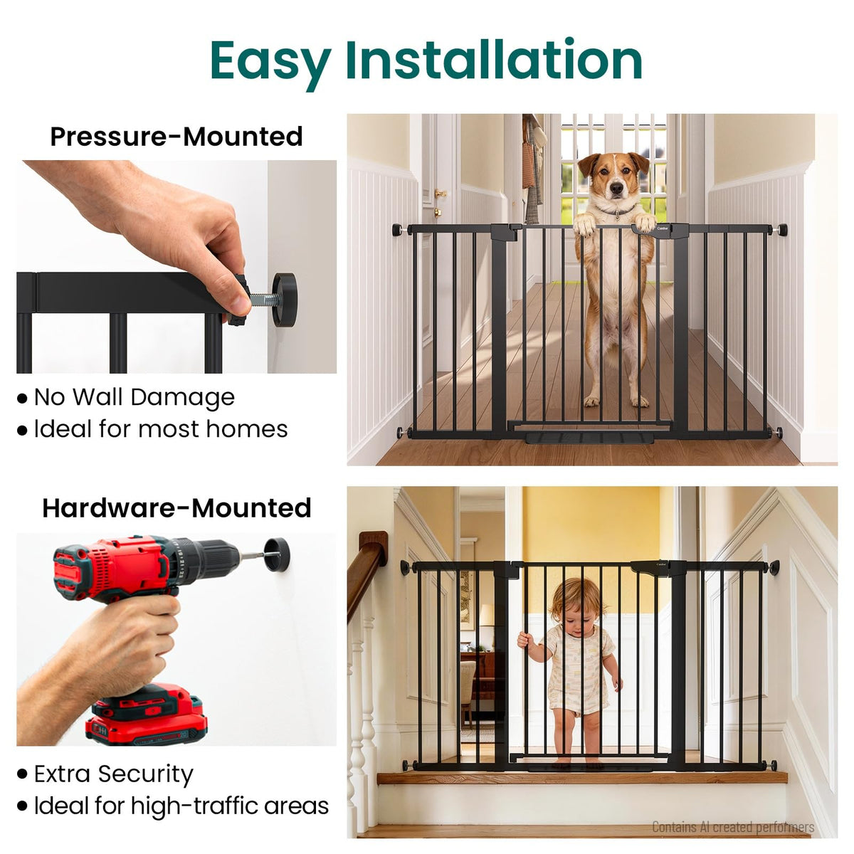 2 Pack 30 54" Baby Gate for Stairs (Black / 30"-54" W x 30.5" H | 2 Pack)