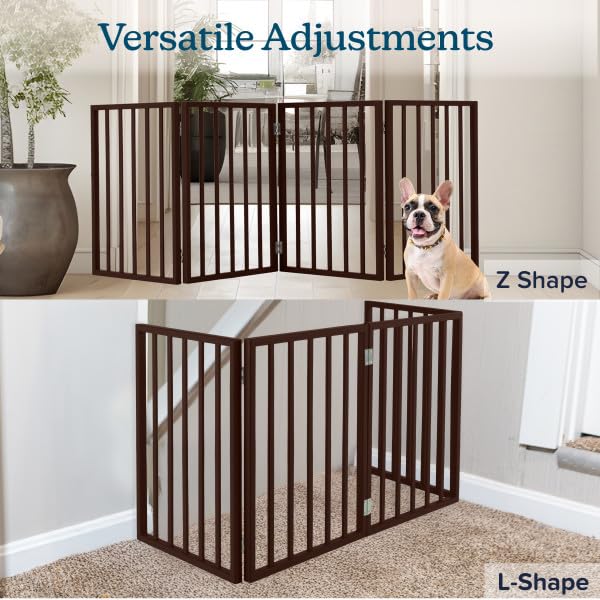 Pet Gate - 4-Panel Indoor Foldable Dog Fence for Stairs, Hallways or Doorways - 72x24-Inch Retractable Wood Freestanding Dog Gates by PETMAKER (Brown) (Brown / 4 Panel)