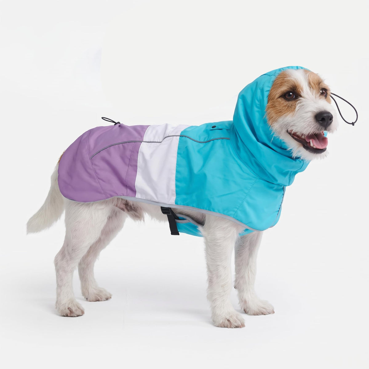 Dog Raincoat Waterproof Rain Jacket w (Aqua White Purple / Medium)