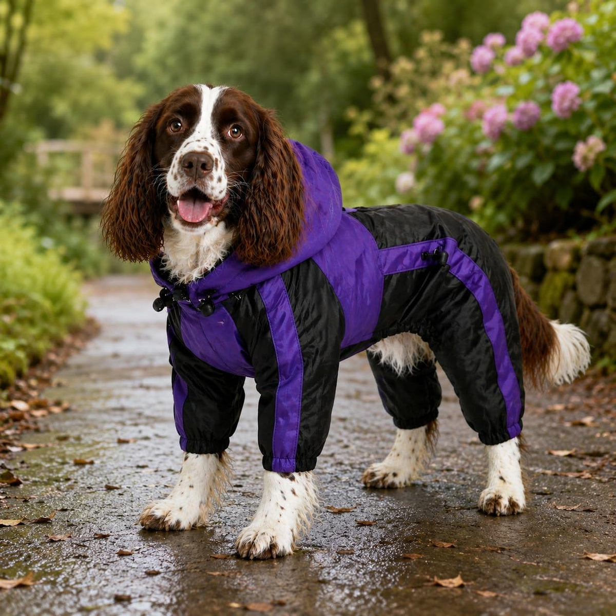 Dog Hooded Raincoat (L-XS (Medium Dog ~20lbs) / Purple)