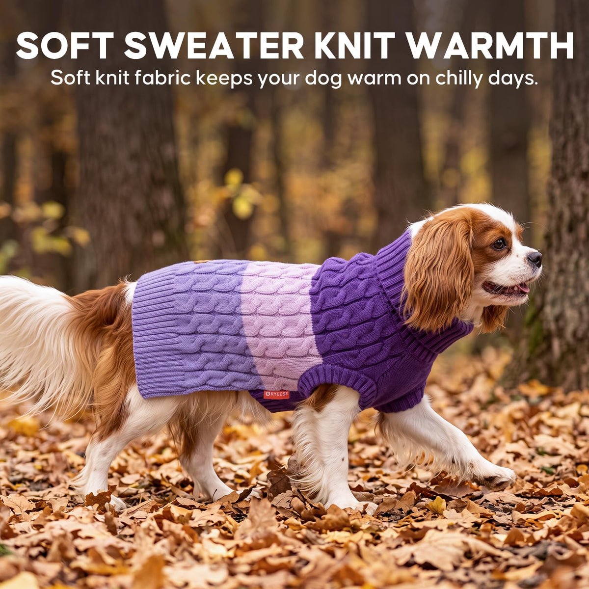 Turtleneck Dog Sweater for Medium Dogs Color Block Thermal Knit (X-Large / Purple)
