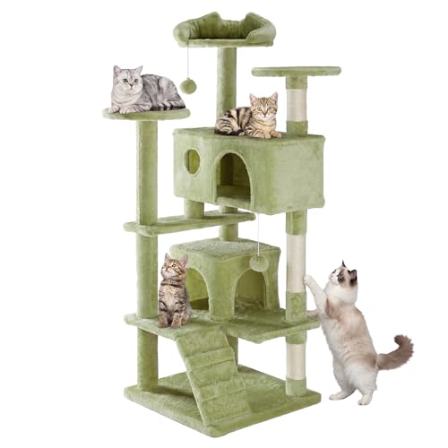 54 inch Cat Tree Tower with Scratching Posts (Green / 54 IN)