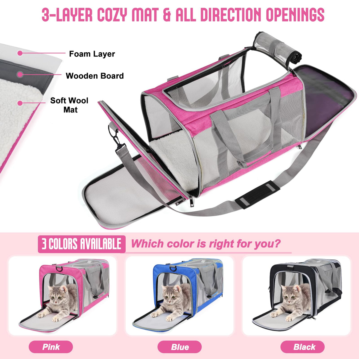 Pet Carrier for Large Cats of 20 Lbs (Pink)