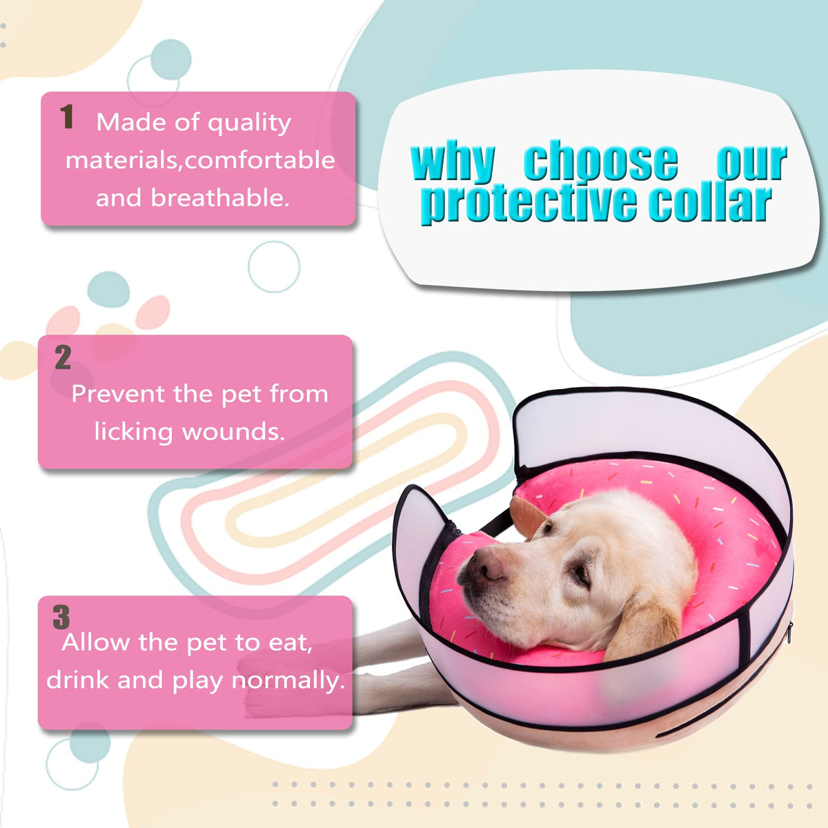 Inflatable Dog Cone Collar with Enhanced Anti (Medium / Donut Pink)