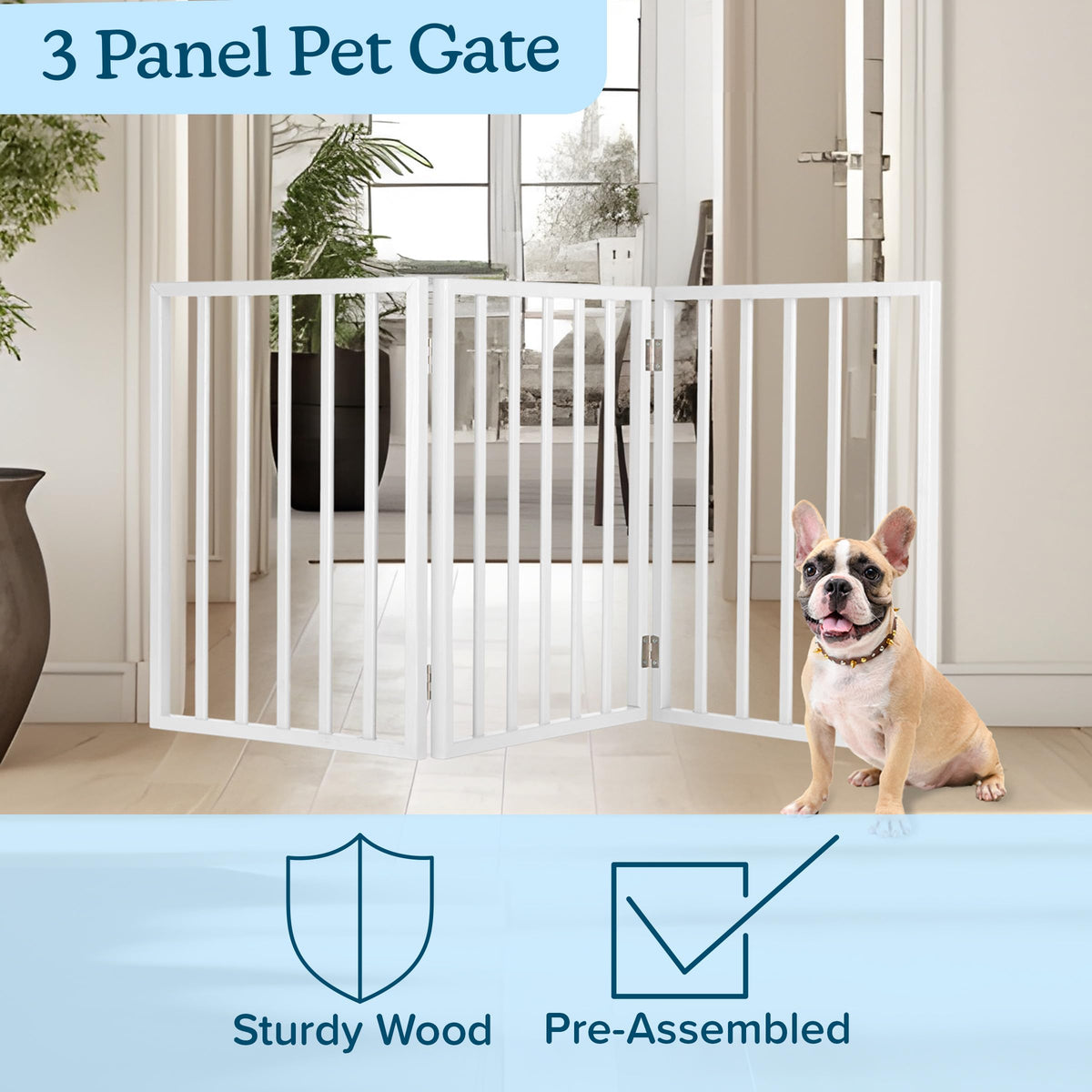 Pet Gate 3 Panel Freestanding Dog Gate Indoor (White / 3 Panel)