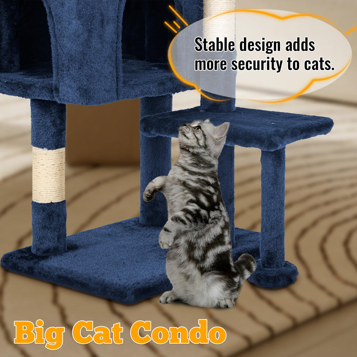 37.8" Cat Tree Tower (Navy Blue)