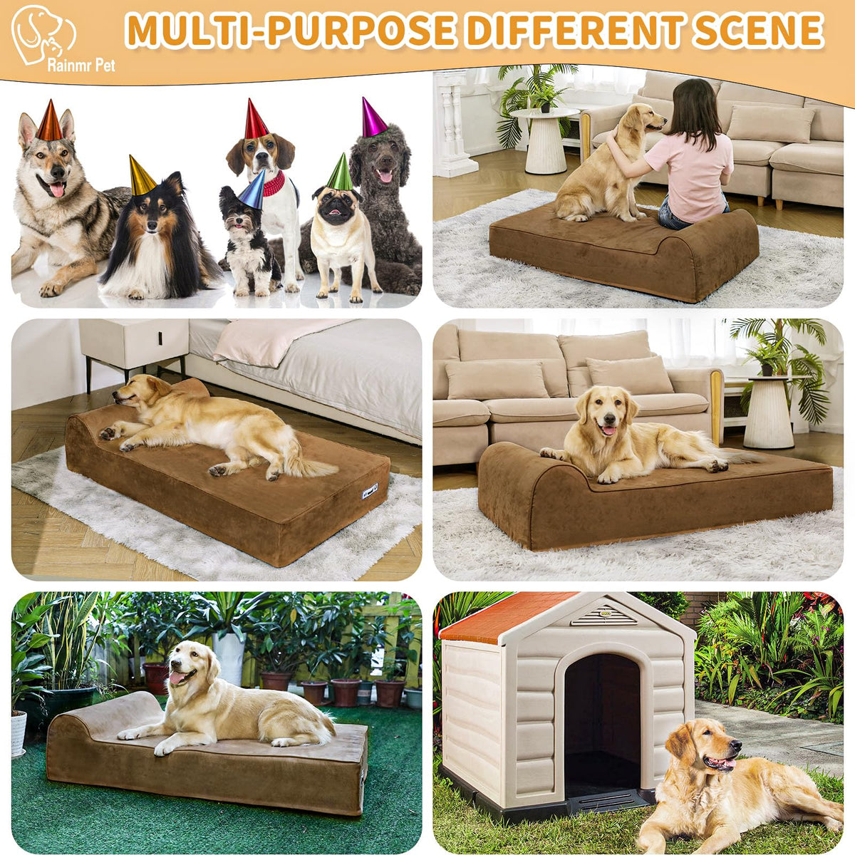 Orthopedic Dog Beds for Large Dogs (48.0"L x 30.0"W x 7.0"TH / Premium Version-Chocolate)