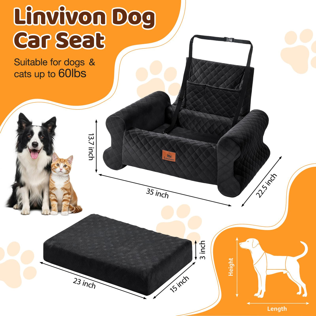 Dog Car Seat for Medium (Black)