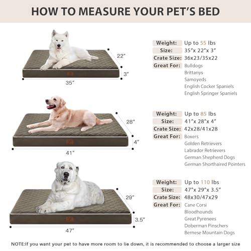 Orthopedic Waterproof Large Dog Bed for Crate Cozy Sleep (Dark Green / 35"L x 22"W x 3"Th)