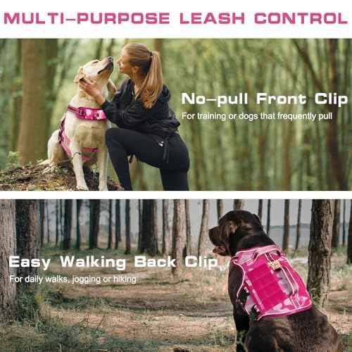 Dog Harness for Large Dogs (Pink Camo / XL(Neck:21-32",Chest:26-39"),75-135 lbs)