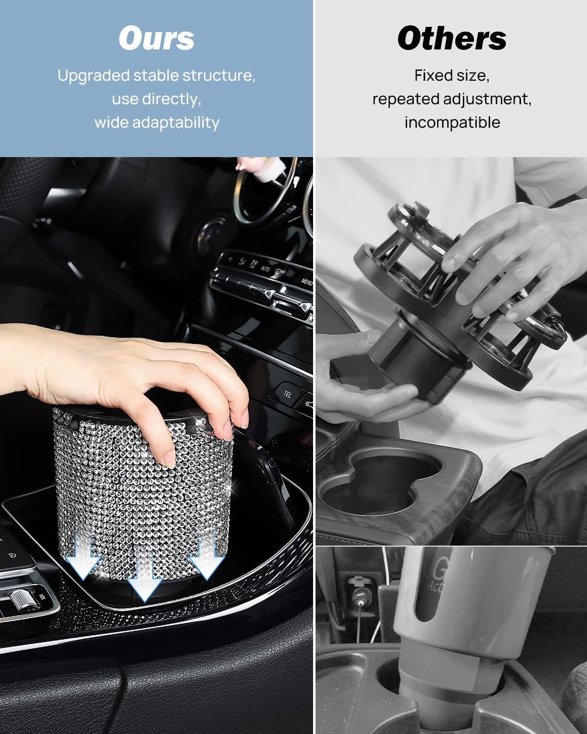 Upgraded Car Cup Holder Expander with Offset Base (1pcs / Bling)