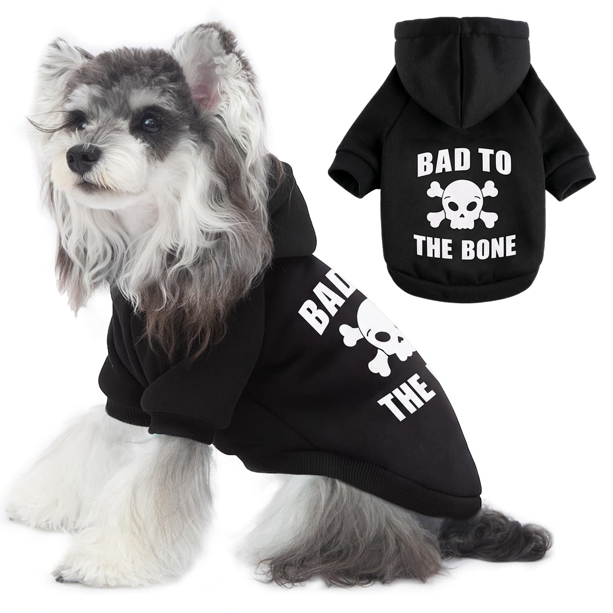 Dog Basic Hoodie Soft Dog Clothes Cold Weather Sweaters for Medium Large Dogs Cozy Fabric Warm Sweatshirt with Leash Hole for Boys (Skull / XS (Back: 10.24",Chest: 14.96", 2-5 lbs))