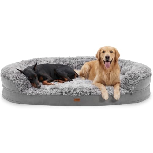 Fluffy Orthopedic Dog Beds for Jumbo & Giant Dogs (Grey / 53.0"Lx41"Wx7.9"H)