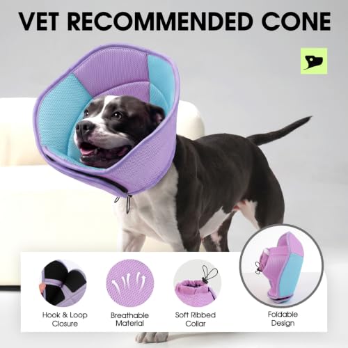 Dog Cones for Large Dogs Soft Dog Cone to Stop Licking (Purple Blue / X-Large)