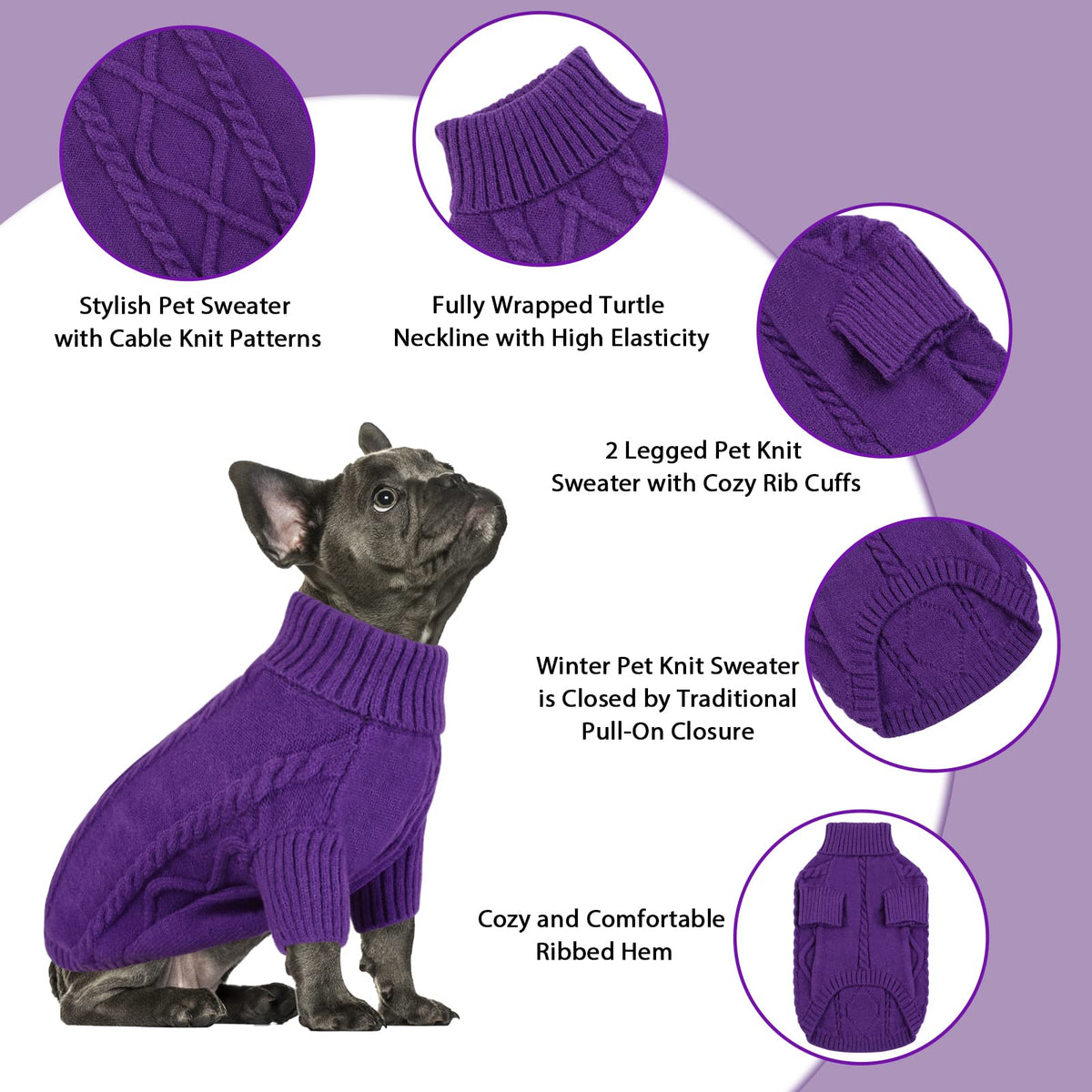 Small Dog Sweater for Small Dogs Girl (Small / Purple)
