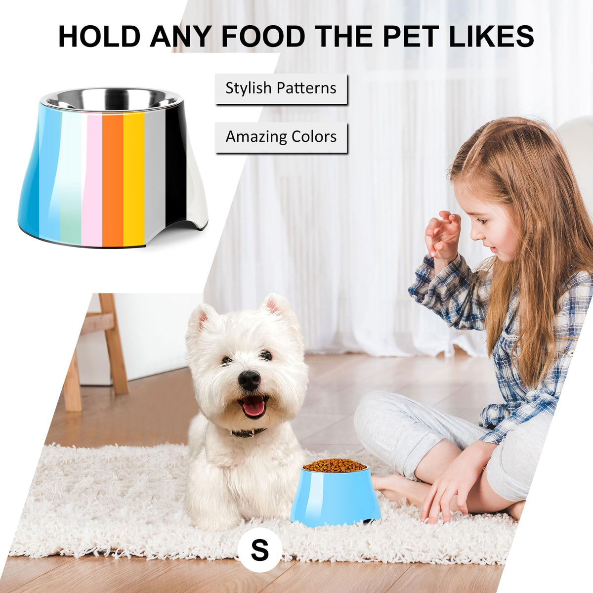 Dog Bowls Cone Friendly Non Slip Single Dog Bowl with Stainless Steel Inner (Small(1 Cup) / Aqua Blue)