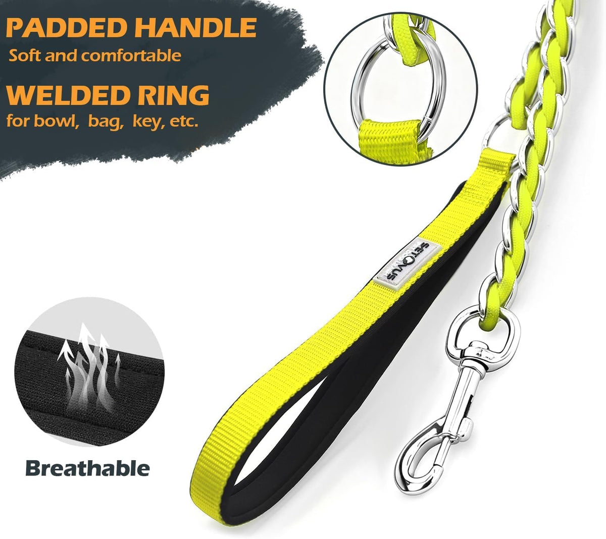 Chain Dog Leash Chew Proof Metal Leash for Medium Large Dogs (yellow / 7.25FT(30-80lb))