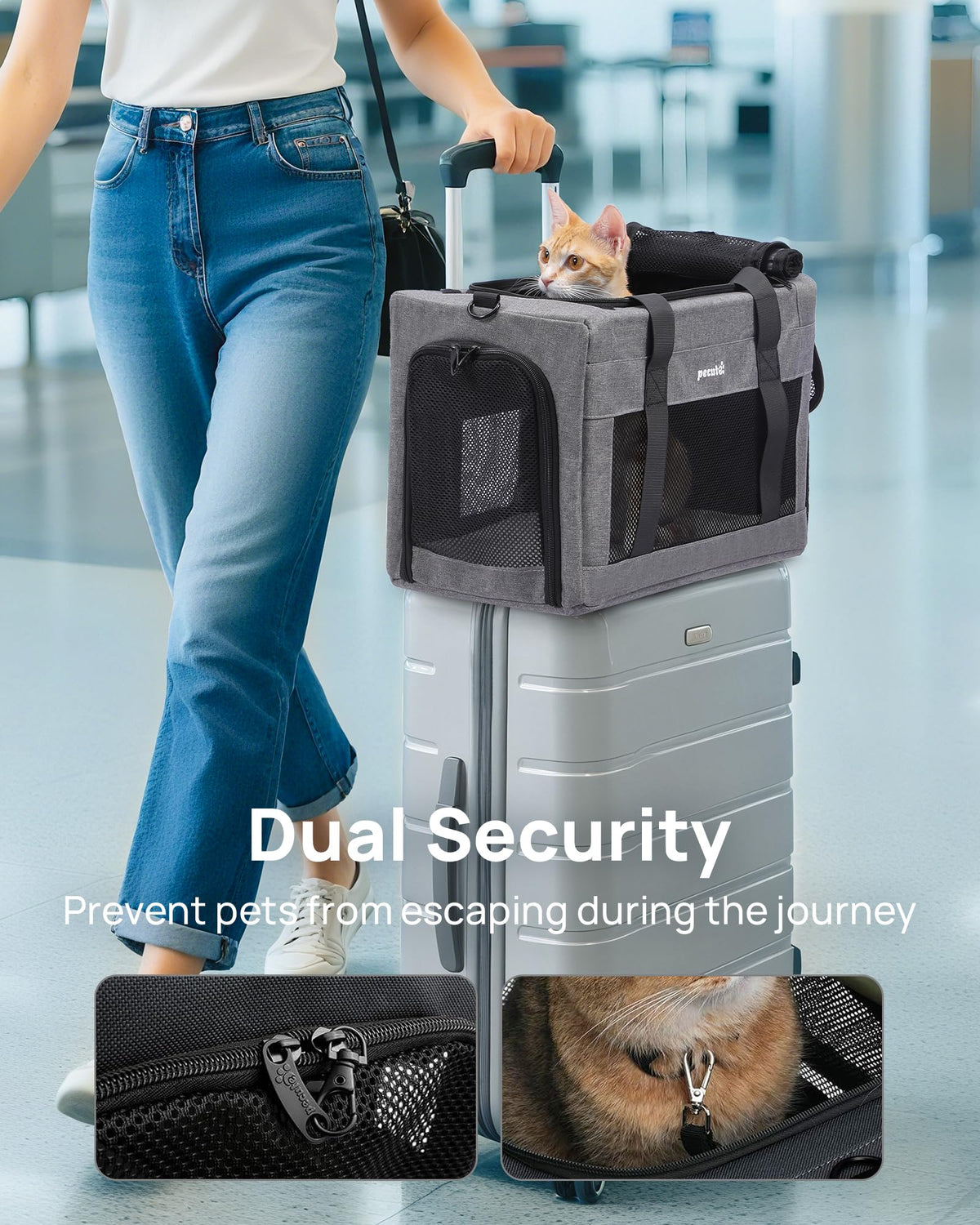 Airline Approved Cat Carrier (Grey / 16.7"L x 11.0"W x 9.0"H)