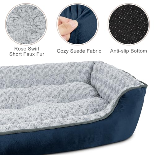 Rectangle Dog Bed for Large Medium Small Dogs (Navy Blue / XL(35"x 25"x 10"))