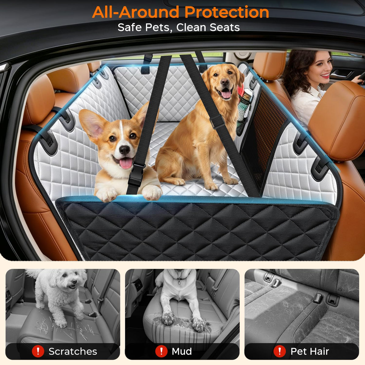 Hard Bottom Dog Car Seat Cover (Light Gray / Medium - for Most Sedans & SUVs)
