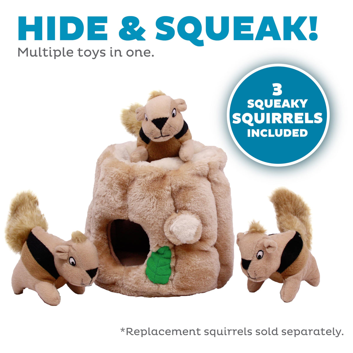 Hide-A-Squirrel Plush Squeaky Dog Toy, Medium, 6.5" x 6.5"