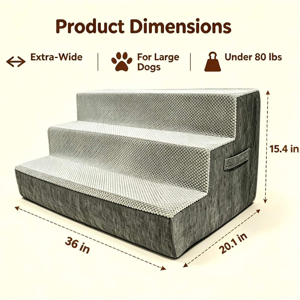36" Extra Wide Dog Stairs for Large Dogs (Gray / Extra Wide)