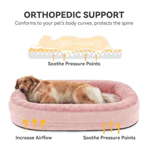 Orthopedic Dog Bed for Extra Large Dogs (Pink / 48"l X 35"w X 7.5"th)