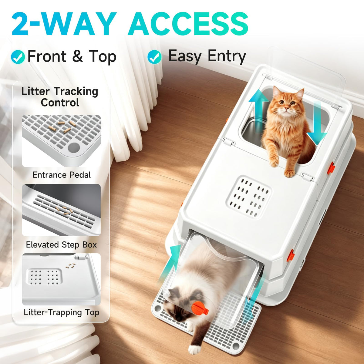 XL Enclosed Stainless Steel Litter Box (Grey-Covered XL.)