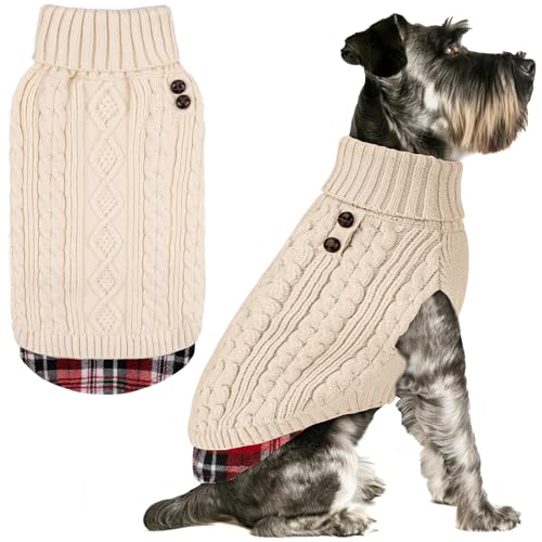 Dog Sweater for Small Dogs Turtleneck Thick Knit Pullover (Medium (7-13lbs) / 3# Beige)
