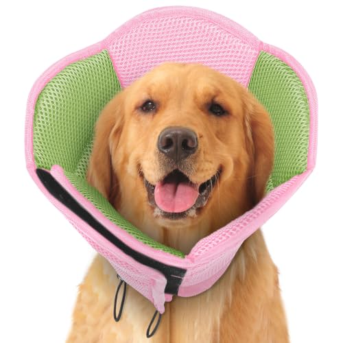 Dog Cones for Large Dogs Soft Dog Cone to Stop Licking (Pink Green / X-Large)
