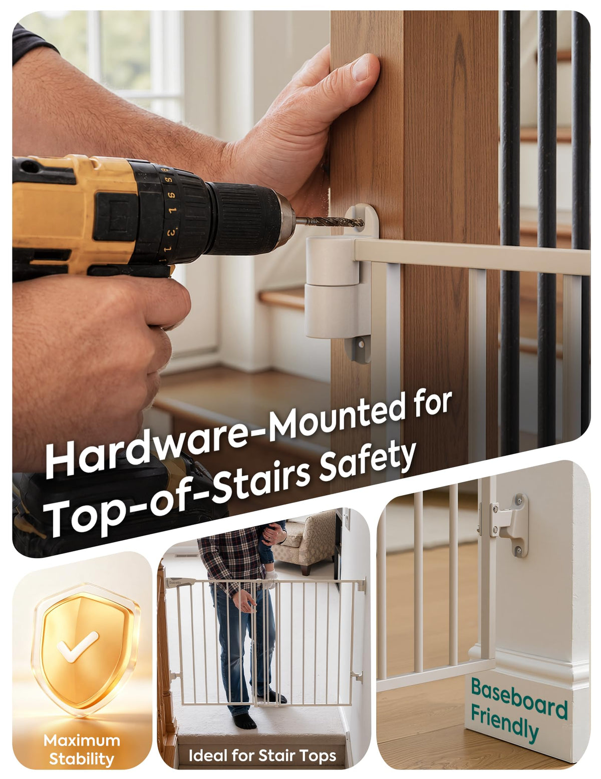Baby Gate for Stairs & Doorways (*White / 34" H, 26-43" W-Standard)