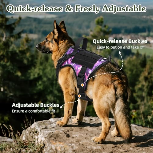 Heavy Duty Tactical Dog Harness for Small Dogs (Purple Camouflage / S (Chest: 19.6-31.5", Neck: 11-19.6"))