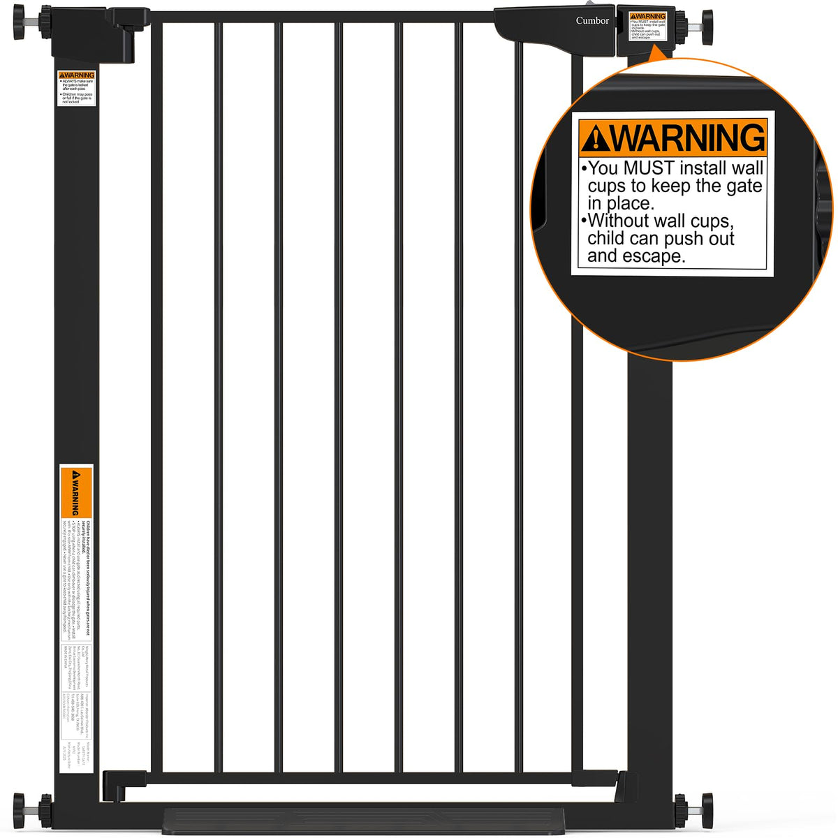36" Extra Tall Baby Gate for Stairs (Black / 30-48"W x 36"H)