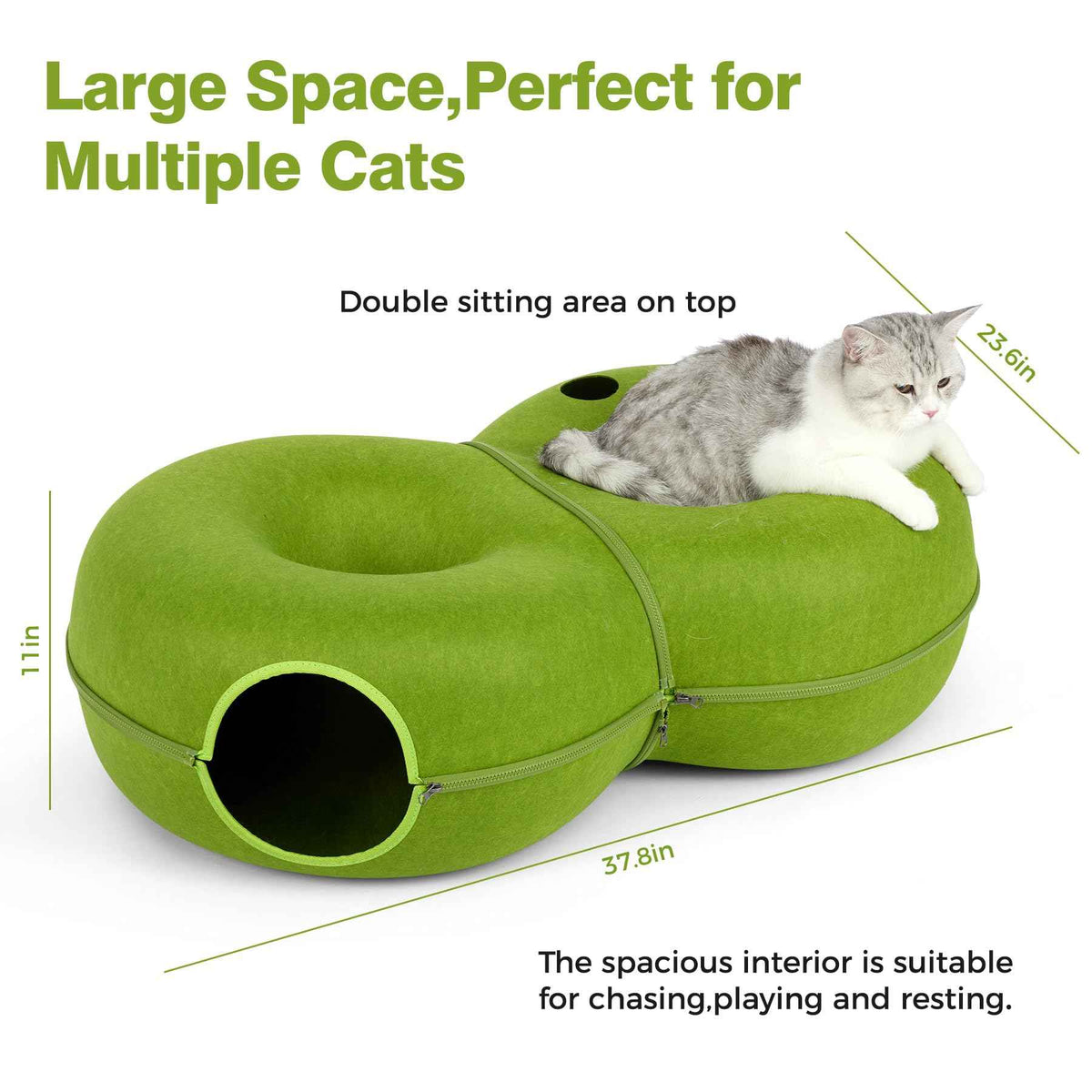 8 Shaped Large Cat Tunnel Bed for Indoor Cats (Green / Large (38 x 24 x 11 in))