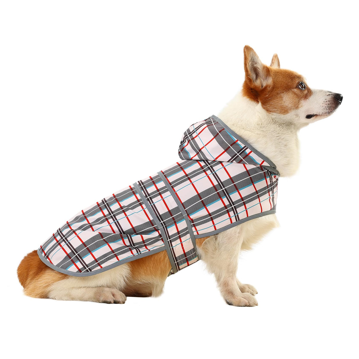 Dog Raincoat for Large Dogs Waterproof Jacket Hooded Rain Coats with Reflective Strips Leash Hole & Poncho Adjustable Fit (Khaki Plaid / Large)