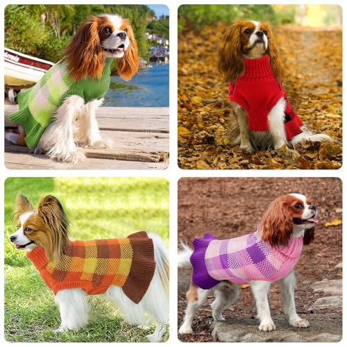 Dog Sweater Dress Plaid Knitwear for Large Dogs Girl Christmas Clothes (Orange / Large)