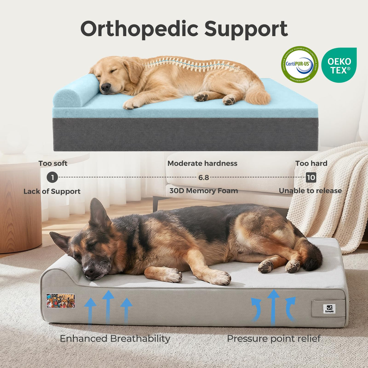 Orthopedic Dog Beds for Extra Large Dogs (Style B-Light Grey / X-Large)