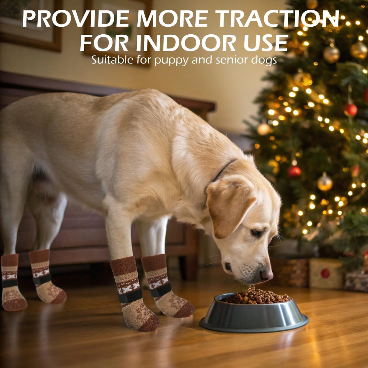 Anti Slip Dog Socks to Prevent Licking Paws for Hot Pavement (Khaki / Large)