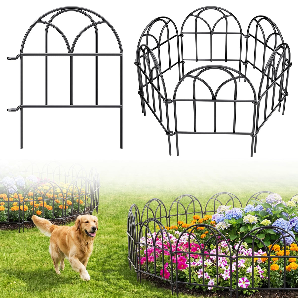 Garden Fence Panels (Black / 28 Panels - 17 in(H) X 30.33 ft(L))
