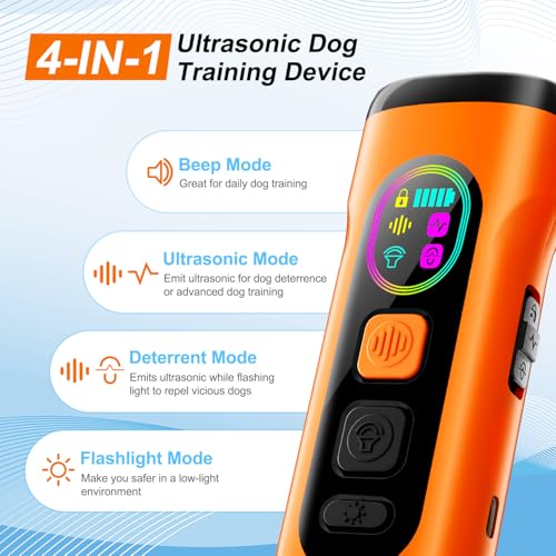 2 Pack Dog Bark Deterrent Devices Anti Barking Device for Dogs Ultrasonic Bark Stopper Portable Dog Training Tool Indoor Outdoor Up to 50ft Correct Bad Behavior of Own or Neighbor's Dog (Orange / 2 Pack)